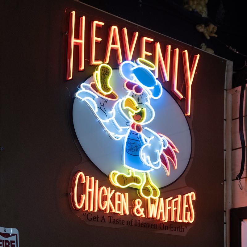 The Heavenly Chicken and Waffles neon sign